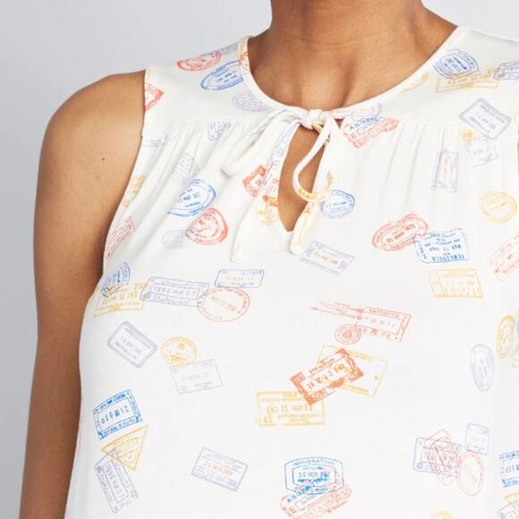 ModCloth | White Passport Stamps Travel Familiar Feeling Sleeveless Top XXS - Picture 3 of 10